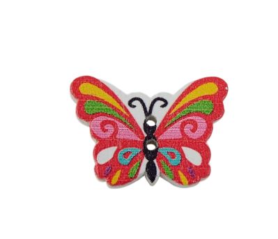 Dřevěný knoflík - motýl červený 17x24 mm