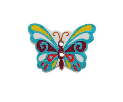 Dřevěný knoflík - motýl tyrkys 17x24 mm