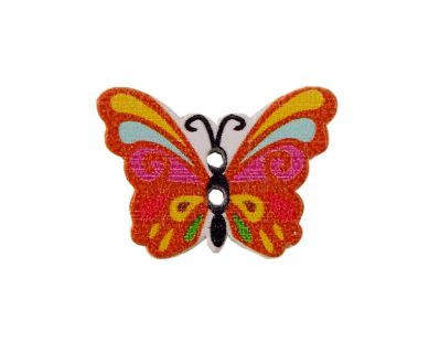 Dřevěný knoflík - motýl oranžový 17x24 mm
