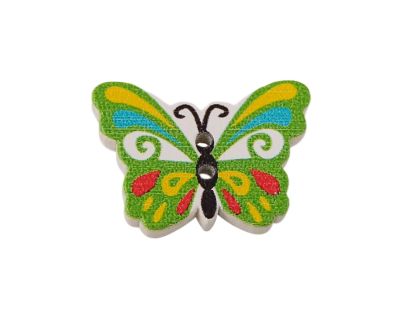 Dřevěný knoflík - motýl zelený 17x24 mm