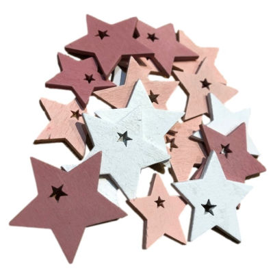 Hvězdy dřevěné - bílé a růžové - balík