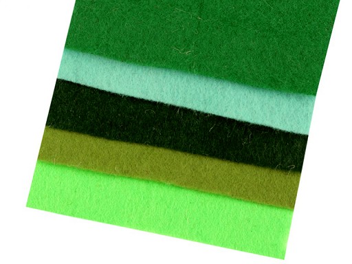 Barevná sada dekorativních filců / plstí - zelené