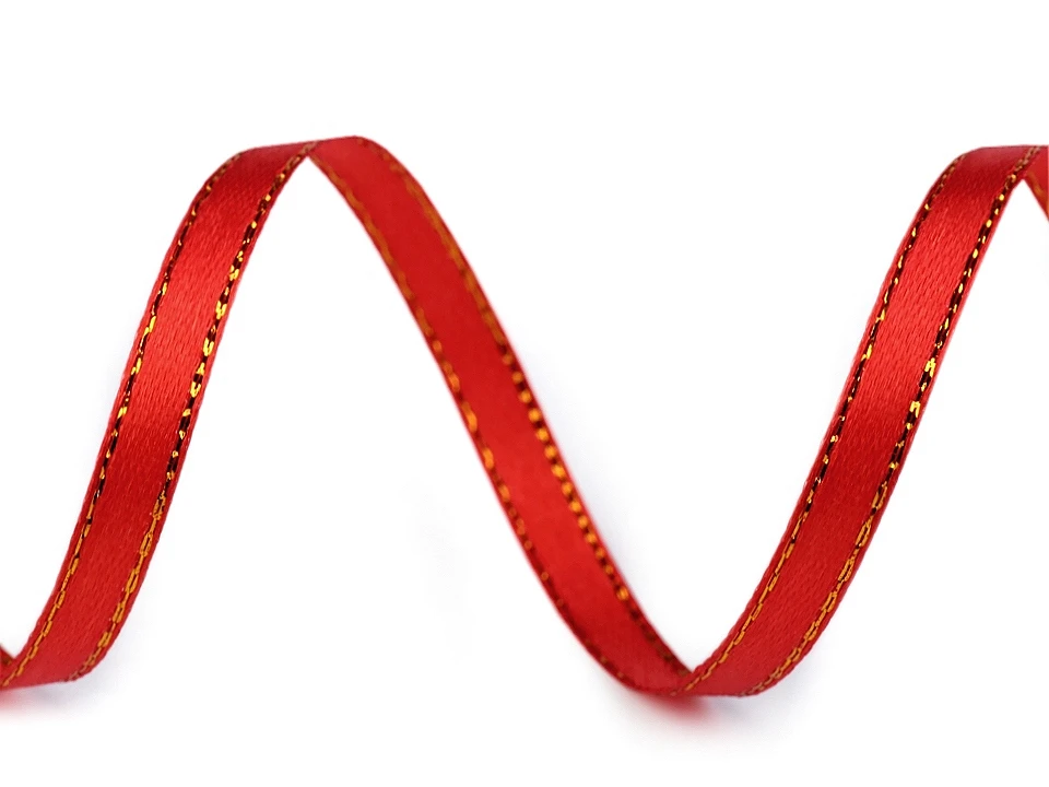 Červená stuha se zlatým lurexem šíře 6 mm 